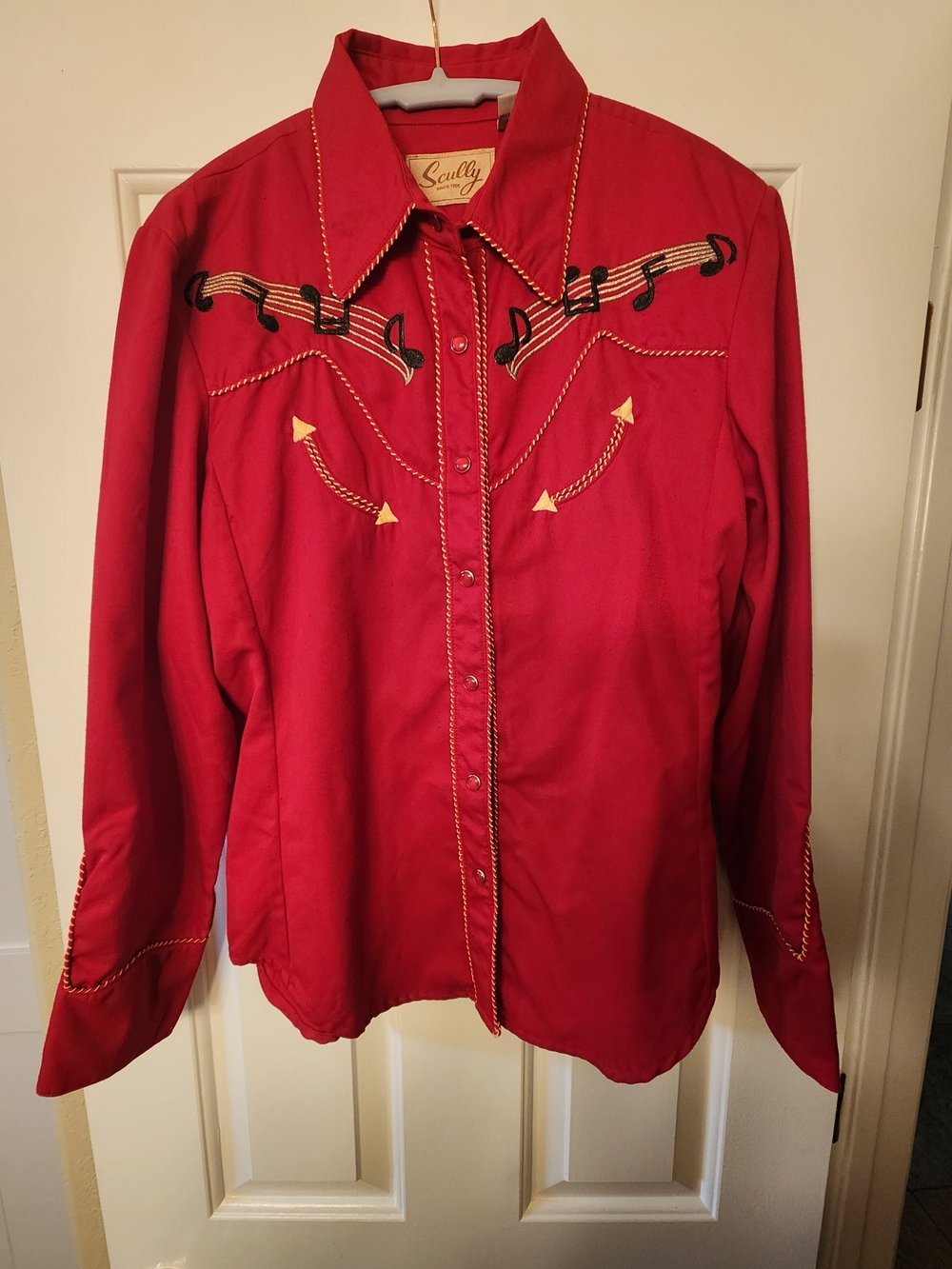 Scully Women's Red Western Embroidered Snap-Front Shirt Large Rockabilly VTG